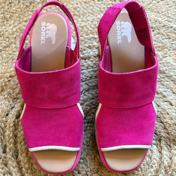 Sorel Women’s 9.5 Sandals Joannie lll Slingback Fizz Chalk Fuschia Wedge Pink - Picture 3 of 10